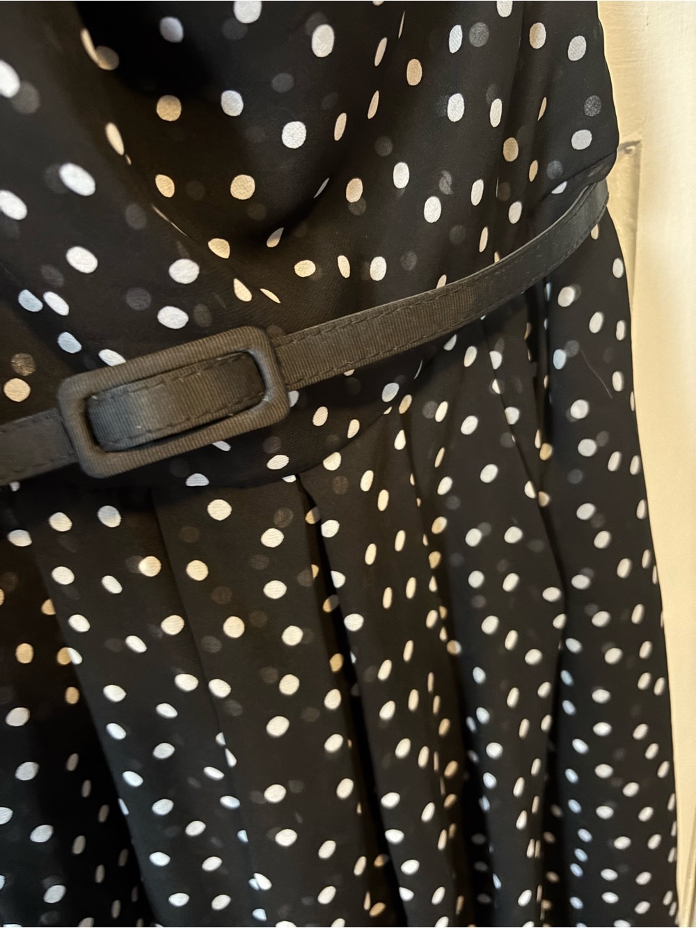 White House Black Market Black One-Shoulder Polka Dot Dress - Picture 3 of 7